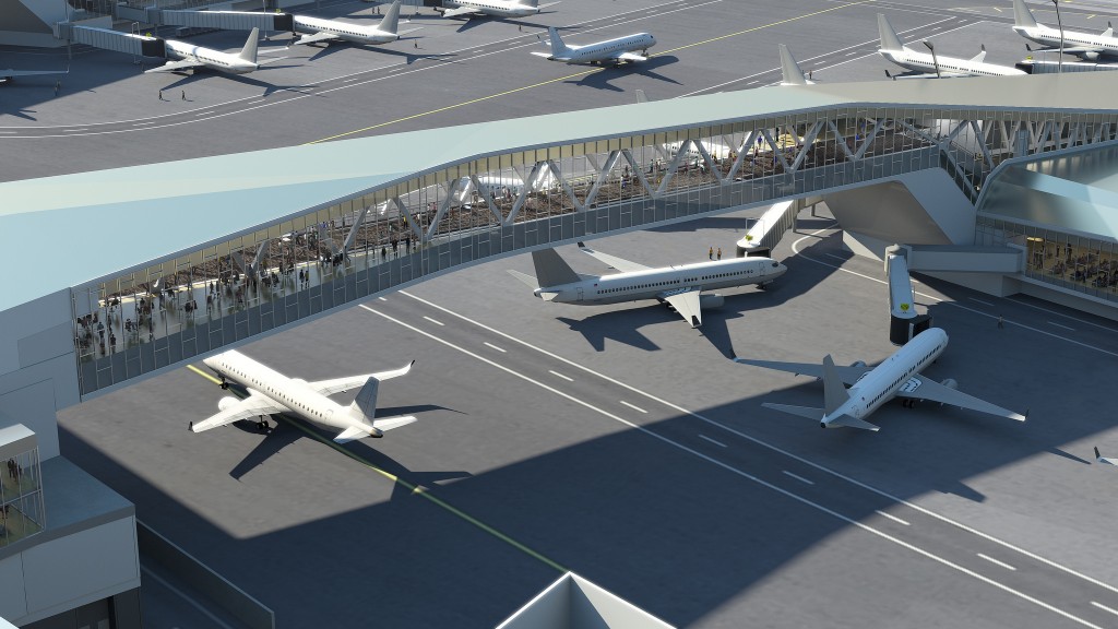 Passarelas devem ser construídas para facilitar acesso a portões de embarque e liberar espaço para circulação de aviões no LaGuardia (Divulgação/Governo de NY)