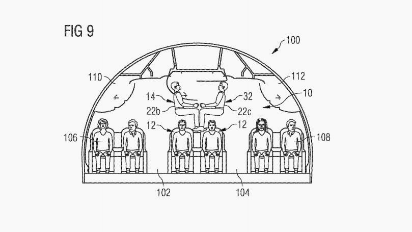 Desenho em pedido de patente da Airbus para nova configuração de assentos (Escritório de Patentes e Marcas dos EUA)